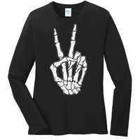 Skeleton Hand Peace Sign Bone Ladies Long Sleeve Shirt