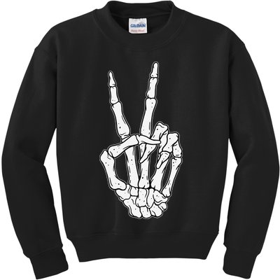 Skeleton Hand Peace Sign Bone Kids Sweatshirt