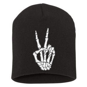 Skeleton Hand Peace Sign Bone Short Acrylic Beanie