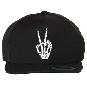 Skeleton Hand Peace Sign Bone Wool Snapback Cap