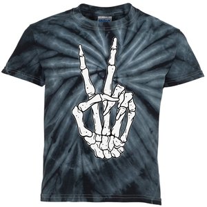 Skeleton Hand Peace Sign Bone Kids Tie-Dye T-Shirt