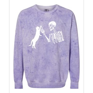 Skeleton Hand Playing Cat Funny Halloween Costume Skull Colorblast Crewneck Sweatshirt