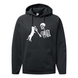 Skeleton Hand Playing Cat Funny Halloween Costume Skull Performance Fleece Hoodie