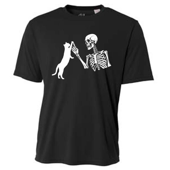 Skeleton Hand Playing Cat Funny Halloween Costume Skull Cooling Performance Crew T-Shirt