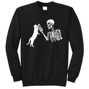 Skeleton Hand Playing Cat Funny Halloween Costume Skull Sweatshirt