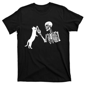 Skeleton Hand Playing Cat Funny Halloween Costume Skull T-Shirt