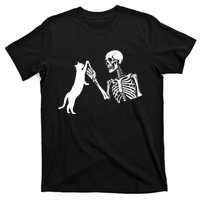 Skeleton Hand Playing Cat Funny Halloween Costume Skull T-Shirt