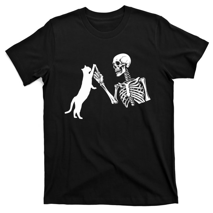 Skeleton Hand Playing Cat Funny Halloween Costume Skull T-Shirt