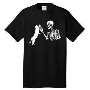 Skeleton Hand Playing Cat Funny Halloween Costume Skull Tall T-Shirt