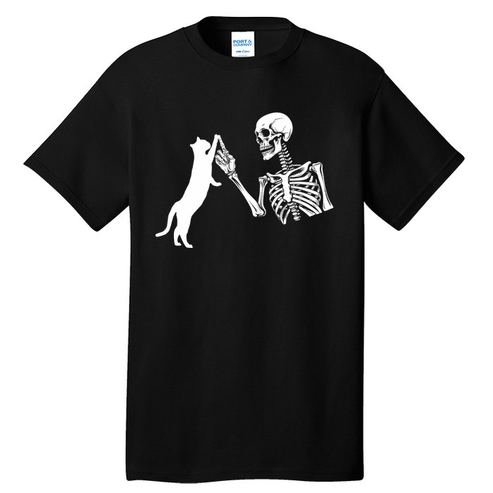 Skeleton Hand Playing Cat Funny Halloween Costume Skull Tall T-Shirt