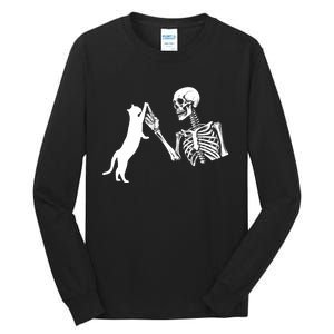 Skeleton Hand Playing Cat Funny Halloween Costume Skull Tall Long Sleeve T-Shirt