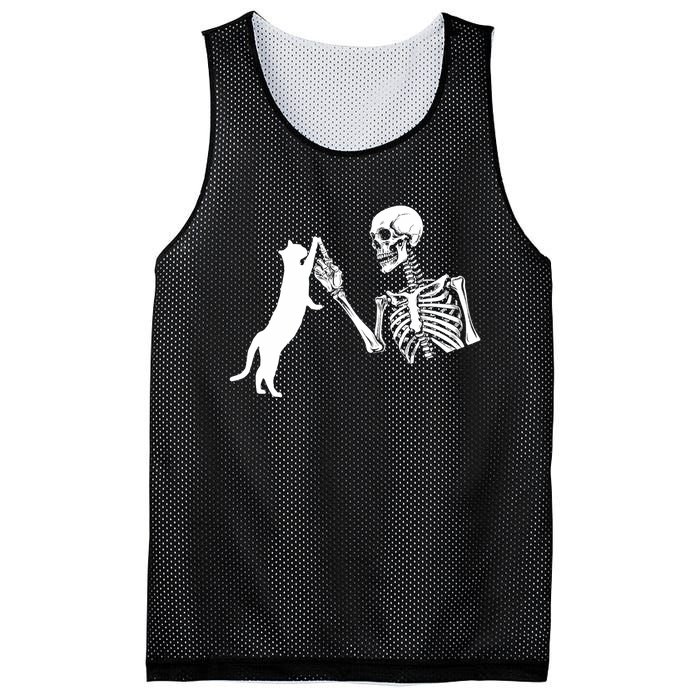 Skeleton Hand Playing Cat Funny Halloween Costume Skull Mesh Reversible Basketball Jersey Tank