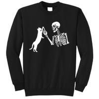 Skeleton Hand Playing Cat Funny Halloween Costume Skull Tall Sweatshirt