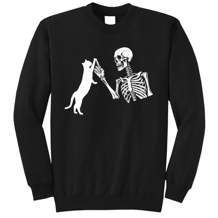 Skeleton Hand Playing Cat Funny Halloween Costume Skull Tall Sweatshirt