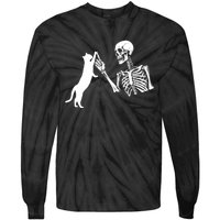 Skeleton Hand Playing Cat Funny Halloween Costume Skull Tie-Dye Long Sleeve Shirt