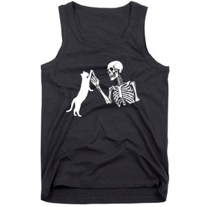 Skeleton Hand Playing Cat Funny Halloween Costume Skull Tank Top