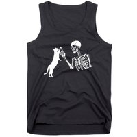 Skeleton Hand Playing Cat Funny Halloween Costume Skull Tank Top