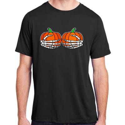 Spooky Halloween Pumpkin with Skeleton Hand Design Adult ChromaSoft Performance T-Shirt