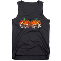 Spooky Halloween Pumpkin with Skeleton Hand Design Tank Top