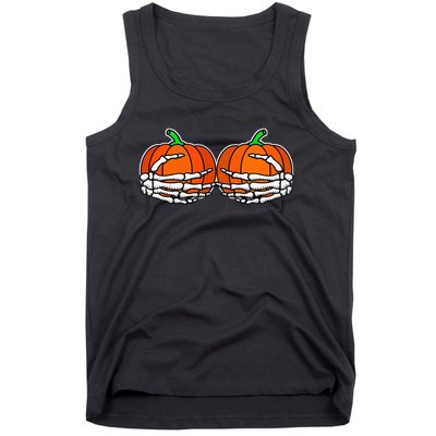 Spooky Halloween Pumpkin with Skeleton Hand Design Tank Top