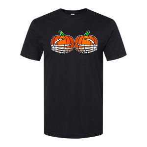 Spooky Halloween Pumpkin with Skeleton Hand Design Softstyle® CVC T-Shirt