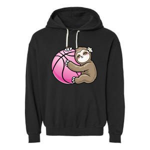 Sloth Hug Pink Ball Basketball Sports Lover Cute Garment-Dyed Fleece Hoodie