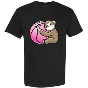 Sloth Hug Pink Ball Basketball Sports Lover Cute Garment-Dyed Heavyweight T-Shirt