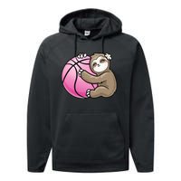 Sloth Hug Pink Ball Basketball Sports Lover Cute Performance Fleece Hoodie