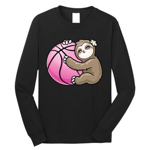 Sloth Hug Pink Ball Basketball Sports Lover Cute Long Sleeve Shirt