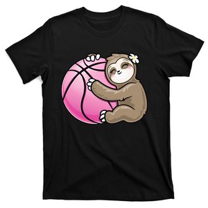 Sloth Hug Pink Ball Basketball Sports Lover Cute T-Shirt