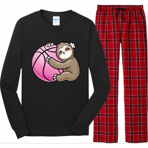 Sloth Hug Pink Ball Basketball Sports Lover Cute Long Sleeve Pajama Set