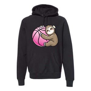 Sloth Hug Pink Ball Basketball Sports Lover Cute Premium Hoodie