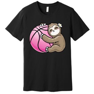 Sloth Hug Pink Ball Basketball Sports Lover Cute Premium T-Shirt