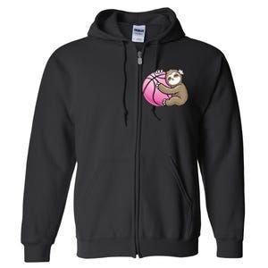 Sloth Hug Pink Ball Basketball Sports Lover Cute Full Zip Hoodie