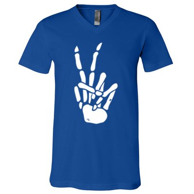 Skeleton Hand Peace Sign Bones Great Gift V-Neck T-Shirt