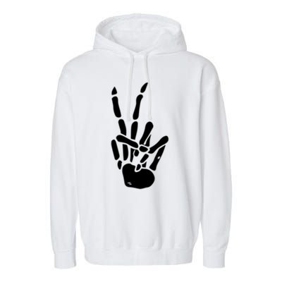 Skeleton Hand Peace Sign Bones Great Gift Garment-Dyed Fleece Hoodie