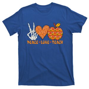 Skeleton Hand Peace Love Teach Heart Pumpkin Cool Gift T-Shirt