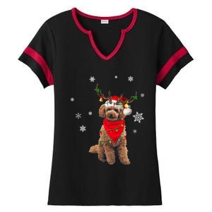 Santa Hat Poodle Reindeer Tree Light Christmas Dog Lover Meaningful Gift Ladies Halftime Notch Neck Tee