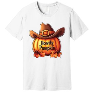 Spooky Howdy Pumpkin Halloween Cowboy Premium T-Shirt