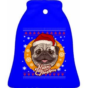 Santa Hat Pug Dog Ugly Christmas Doggie Xmas Gift Ceramic Bell Ornament