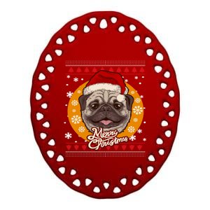 Santa Hat Pug Dog Ugly Christmas Doggie Xmas Gift Ceramic Oval Ornament