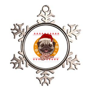 Santa Hat Pug Dog Ugly Christmas Doggie Xmas Gift Metallic Star Ornament