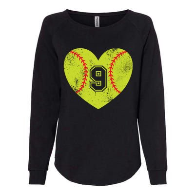 Softball Heart Player #9 Softball Mom Dad Varsity Team Gift Womens California Wash Sweatshirt