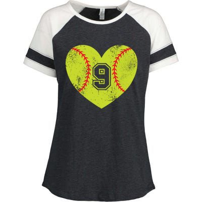 Softball Heart Player #9 Softball Mom Dad Varsity Team Gift Enza Ladies Jersey Colorblock Tee