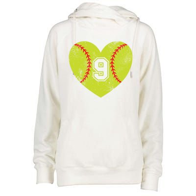 Softball Heart Player #9 Softball Mom Dad Varsity Team Gift Womens Funnel Neck Pullover Hood