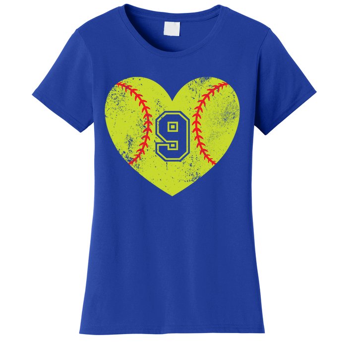 Softball Heart Player #9 Softball Mom Dad Varsity Team Gift Women's T-Shirt