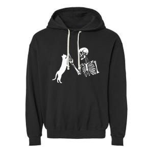 Skeleton Hand Playing Cat Funny Halloween Costume Skull Garment-Dyed Fleece Hoodie