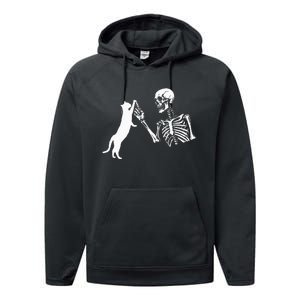 Skeleton Hand Playing Cat Funny Halloween Costume Skull Performance Fleece Hoodie