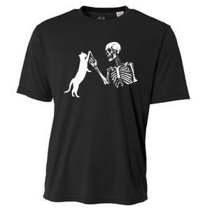 Skeleton Hand Playing Cat Funny Halloween Costume Skull Cooling Performance Crew T-Shirt