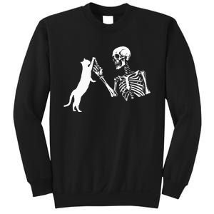 Skeleton Hand Playing Cat Funny Halloween Costume Skull Sweatshirt